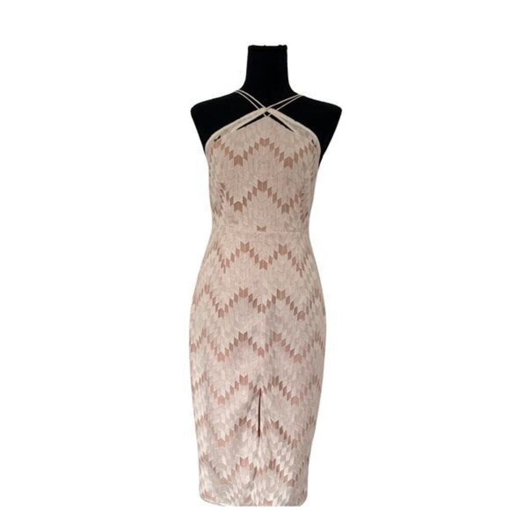 Stylestalker White Midi Dress Halter Neck Sleeveless Bodycon Cocktail Dress - S